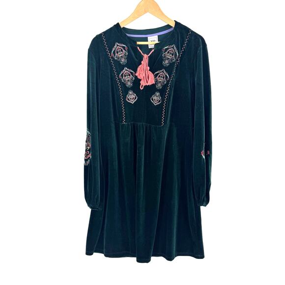Vivi by Violet Weekend Velvet Embroidered Boho Peasant Dress Tassel Top Size XL - Picture 1 of 7